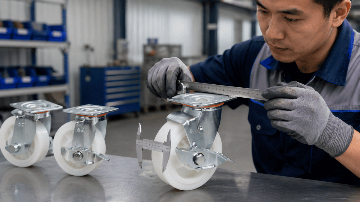 Checklist đo kích thước bản đế và bánh xe đẩy inox PA trước khi thay thế